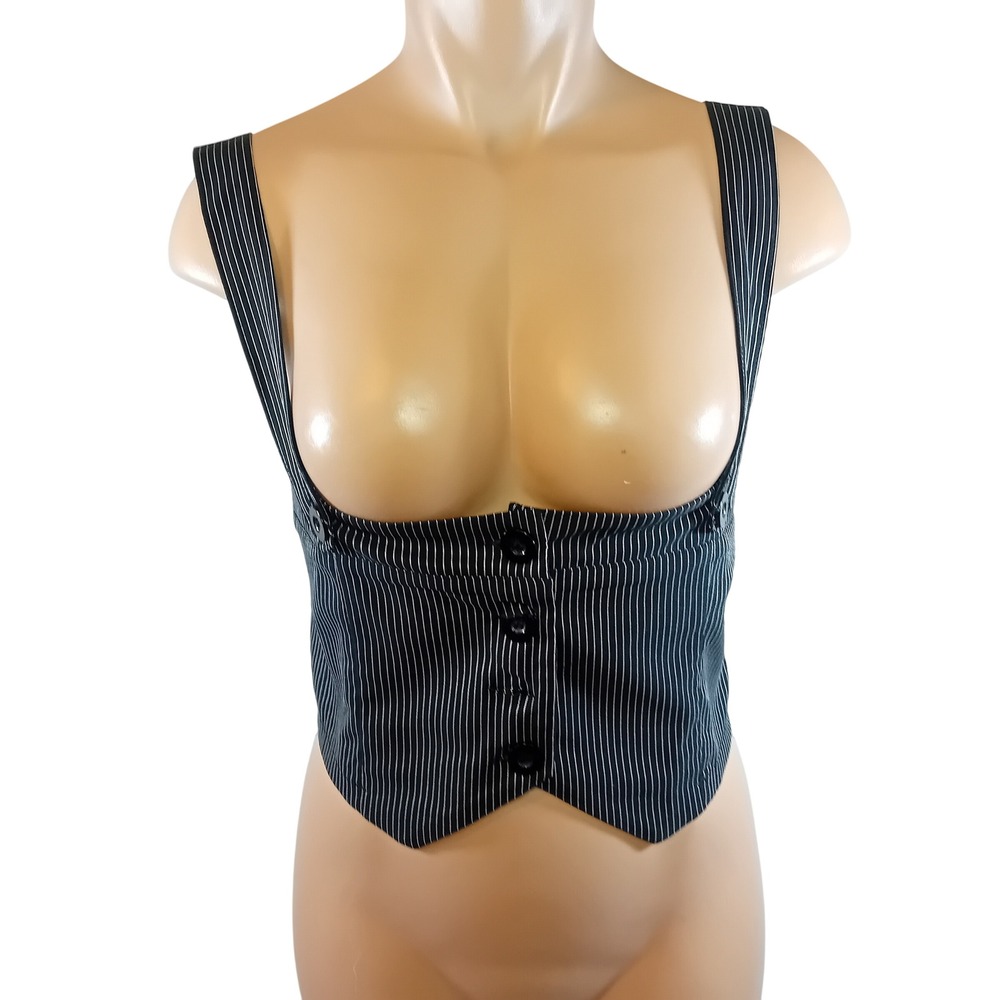 VTG Y2K Seductions Tailored Pinstripe Underbust Corset Vest Office Siren Goth M